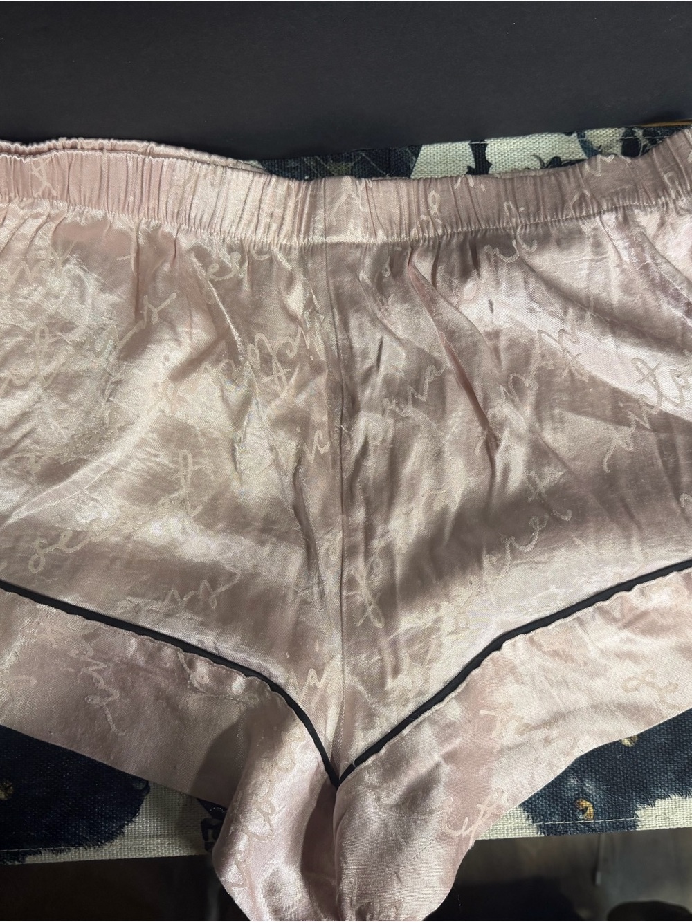 Victoria's Secret Blush Pink Satin Sleep Shorts with Black Piping